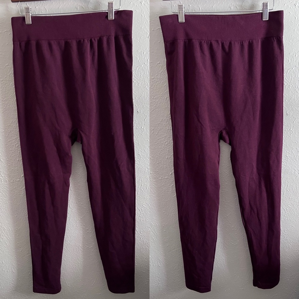 Lane Bryant Smoothing Stretch Denim Look Leggings Burgundy Like New Size…